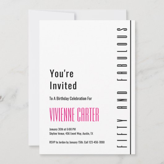 Minimal Fifty and Fabulous 50th Birthday Party 招待状 (正面)