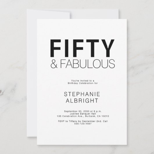 Minimal Fifty and Fabulous 50th Birthday Party 招待状 (正面)