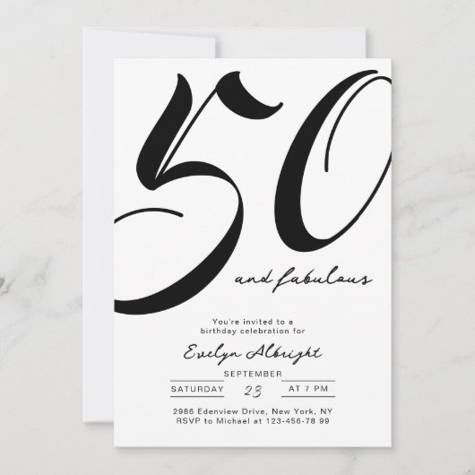 Minimal Fifty and Fabulous 50th Birthday Party 招待状 (正面)
