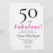 Minimal Fifty and Fabulous 50th Birthday Party 招待状 (正面/裏面)