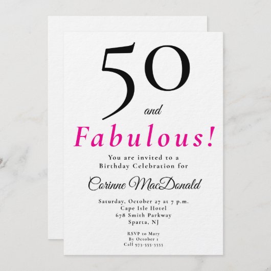 Minimal Fifty and Fabulous 50th Birthday Party 招待状 (正面/裏面)