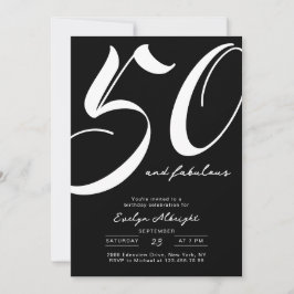 Minimal Fifty and Fabulous 50th Birthday Party 招待状