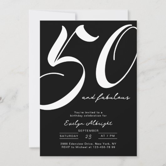 Minimal Fifty and Fabulous 50th Birthday Party 招待状 (正面)