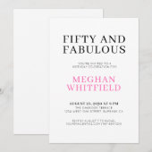 Minimal Fifty and Fabulous 50th Birthday Party 招待状 (正面/裏面)