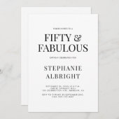 Minimal Fifty and Fabulous 50th Birthday Party 招待状 (正面/裏面)