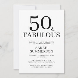 Minimal Fifty and Fabulous 50th Birthday Party 招待状