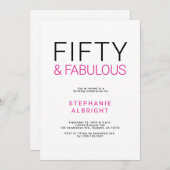 Minimal Fifty and Fabulous 50th Birthday Party 招待状 (正面/裏面)