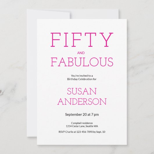 Minimal Fifty and Fabulous 50th Birthday Party 招待状 (正面)