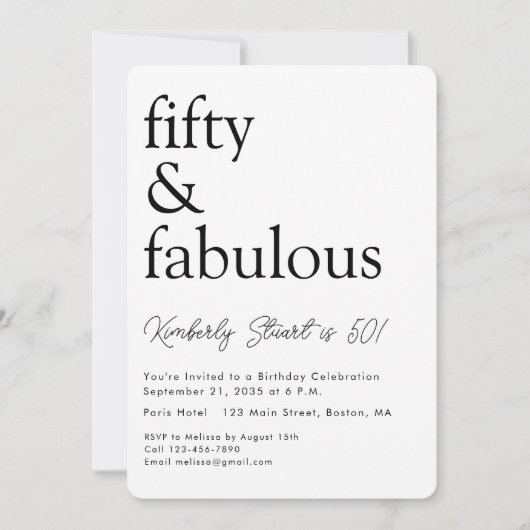 Minimal Fifty and Fabulous 50th Birthday Party  招待状 (正面)