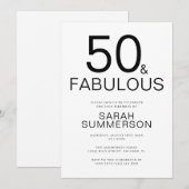 Minimal Fifty and Fabulous 50th Birthday Party 招待状 (正面/裏面)