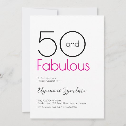 Minimal Fifty and Fabulous 50th Birthday Party 招待状 (正面)