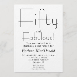 Minimal Fifty and Fabulous 50th Birthday Party 招待状