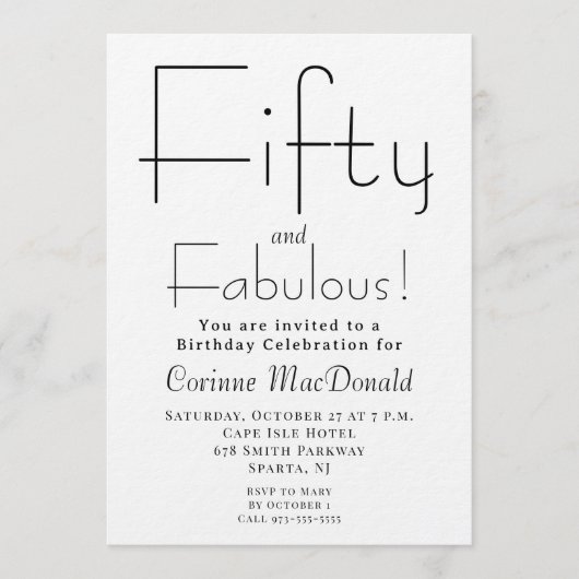 Minimal Fifty and Fabulous 50th Birthday Party 招待状 (正面)