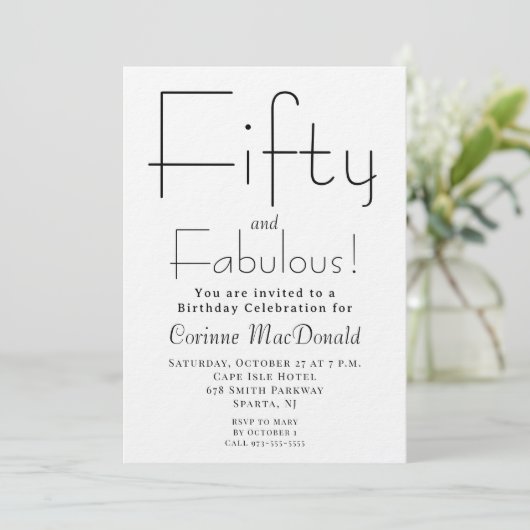 Minimal Fifty and Fabulous 50th Birthday Party 招待状 (スタンド正面)