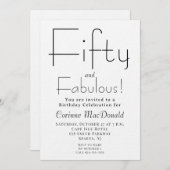 Minimal Fifty and Fabulous 50th Birthday Party 招待状 (正面/裏面)