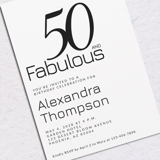 Minimal Fifty and Fabulous 50th Birthday Party 招待状