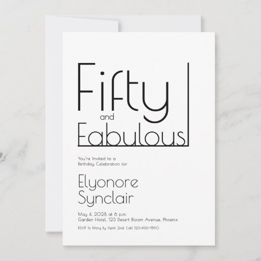 Minimal Fifty and Fabulous 50th Birthday Party 招待状 (正面)