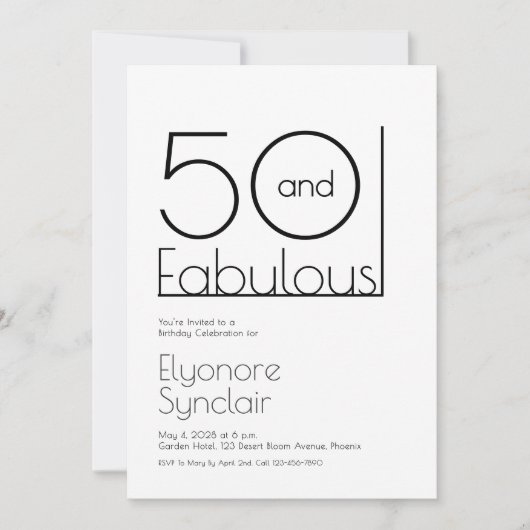 Minimal Fifty and Fabulous 50th Birthday Party 招待状 (正面)