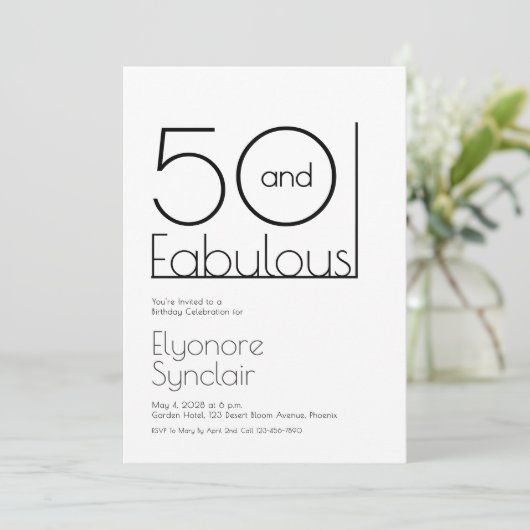 Minimal Fifty and Fabulous 50th Birthday Party 招待状 (スタンド正面)