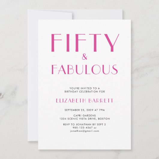 Minimal Fifty and Fabulous 50th Birthday Party 招待状 (正面)