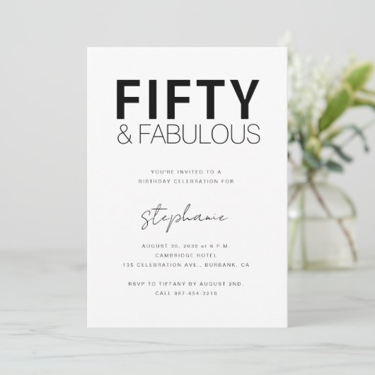 Minimal Fifty and Fabulous 50th Birthday Party 招待状 (スタンド正面)