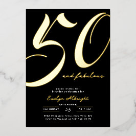 Minimal Fifty and Fabulous 50th Birthday Party 箔招待状