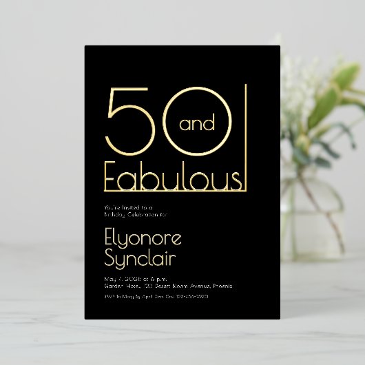 Minimal Fifty and Fabulous 50th Birthday Party 箔招待状 (立ち正面)