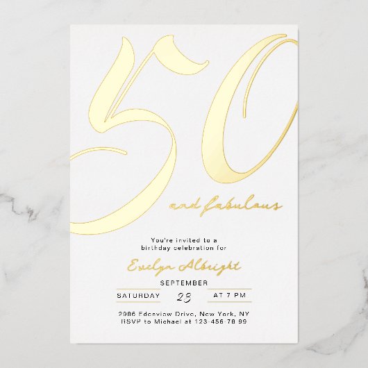 Minimal Fifty and Fabulous 50th Birthday Party 箔招待状 (正面)