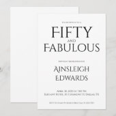 Minimal Fifty and Fabulous Black 50th Birthday 招待状 (正面/裏面)