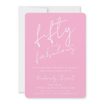 Minimal Fifty & Fabulous 50th Script Pink Birthday
