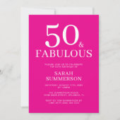 Minimal Fifty Fabulous Pink 50th Birthday Party 招待状 (正面)