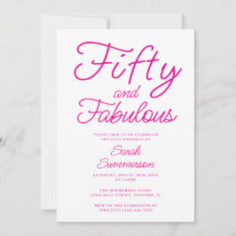 Minimal Fifty Fabulous Pink 50th Birthday Party 招待状