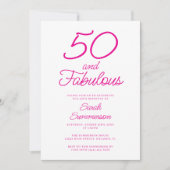 Minimal Fifty Fabulous Pink 50th Birthday Party 招待状 (正面)
