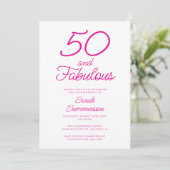 Minimal Fifty Fabulous Pink 50th Birthday Party 招待状 (スタンド正面)