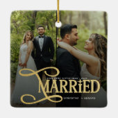 Minimal First Christmas Married Couples 2 Photos セラミックオーナメント (裏面)