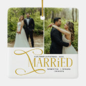 Minimal First Christmas Married Couples 2 Photos セラミックオーナメント (裏面)