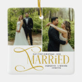 Minimal First Christmas Married Couples 2 Photos セラミックオーナメント (正面)