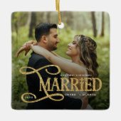 Minimal First Christmas Married Couples 2 Photos セラミックオーナメント (正面)