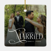 Minimal First Christmas Married Couples 2 Photos セラミックオーナメント (裏面)