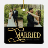 Minimal First Christmas Married Couples 2 Photos セラミックオーナメント (裏面)