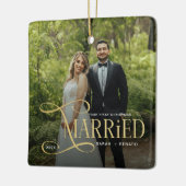 Minimal First Christmas Married Couples 2 Photos セラミックオーナメント (左)