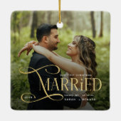 Minimal First Christmas Married Couples 2 Photos セラミックオーナメント (裏面)