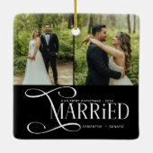 Minimal First Christmas Married Couples 2 Photos セラミックオーナメント (裏面)