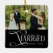 Minimal First Christmas Married Couples 2 Photos セラミックオーナメント (正面)