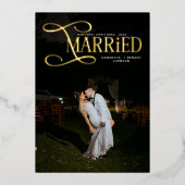 Minimal First Christmas Married Couples 2 Photos 箔シーズンカード (正面)