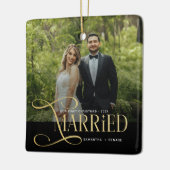 Minimal First Christmas Married Couples Photo セラミックオーナメント (左)