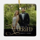 Minimal First Christmas Married Couples Photo セラミックオーナメント (正面)