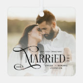 Minimal First Christmas Married Couples Photo メタルオーナメント (裏面)