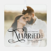 Minimal First Christmas Married Couples Photo メタルオーナメント (正面)