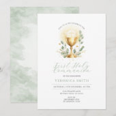 Minimal First Holy Communion Gold Chalice Cross 招待状 (正面/裏面)